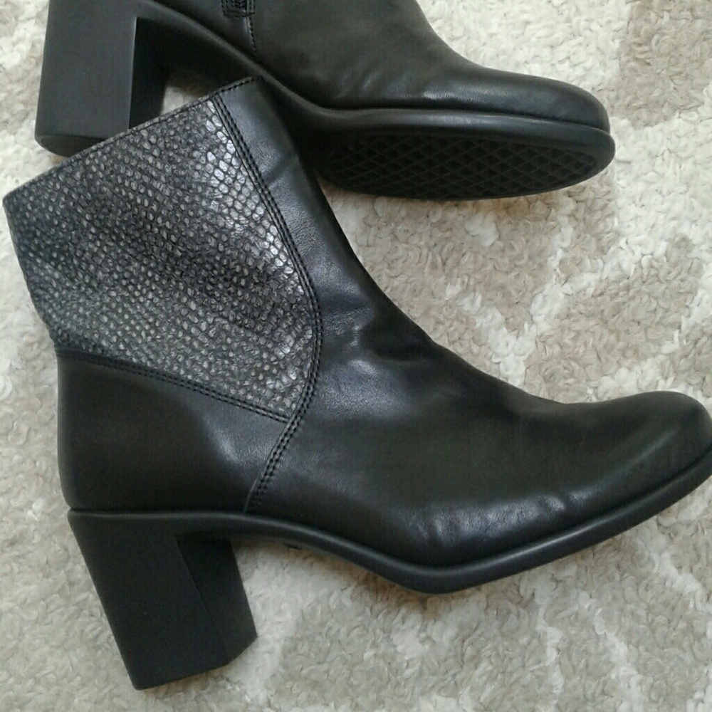 Leather Booties with Snakeskin